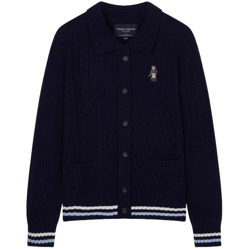 Teenie Weenie Women's Polo Collar Colorblock Knit Cardigan