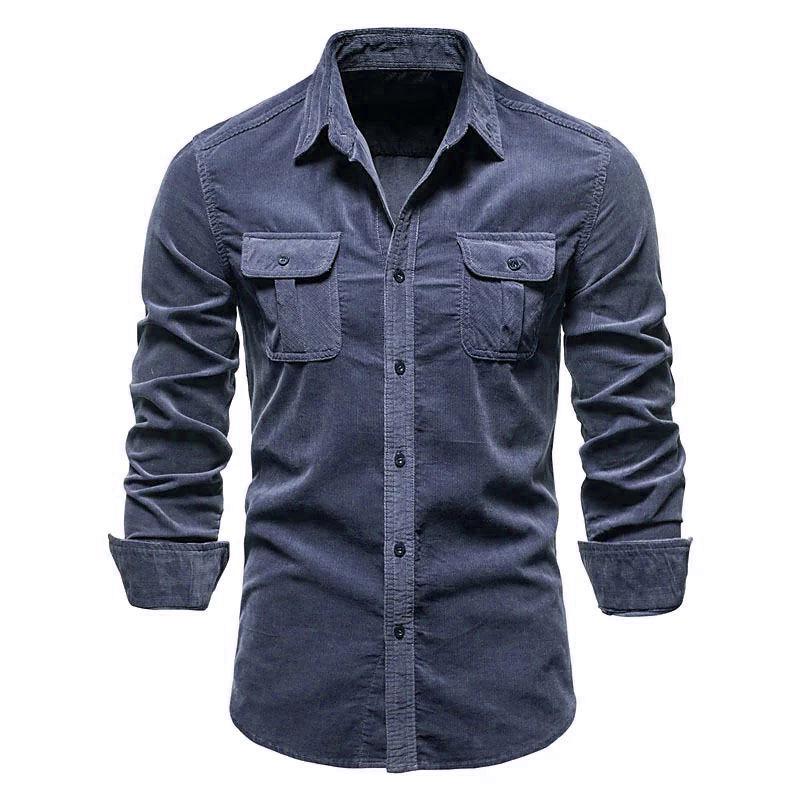 Men's Autumn Cotton Corduroy Slim Fit Casual Shirt with Long Sleeves