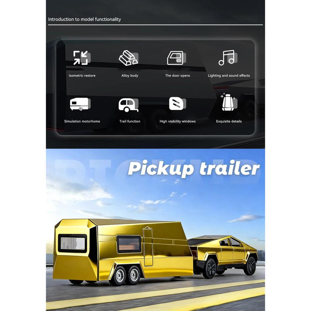 1/32 Goldener Tesla Cybertruck Geländewagen Pickup LKW Legierung Metall Druckguss Modellauto Perfektes Weihnachtsgeschenk Junge & Geeignet für Sammlerstücke