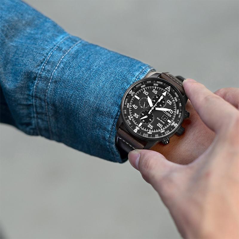 Citizen Eco-Drive Series Hollow Luminous Waterproof Quartz Movement Leather Strap Watch Men watches Black CA0695-17E