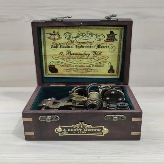 Nautical Brass Sextant with Wooden Box Telescope Maritime Navigation Instrument 12 Cm Gift Item