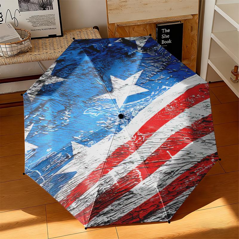 1 Stück Amerikanische Flagge Regenschirm Tragbar Faltbar Eisenrahmen Lochknochenstruktur Outdoor Heim Regenschirm