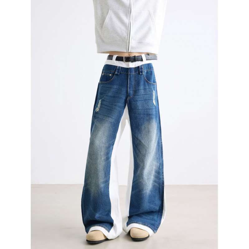 JYL Men s Straight Jeans American Vintage Light Blue Summer Loose Denim Pants M