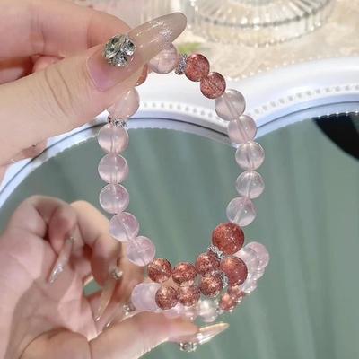 Original Niche Design Natural Lychee Pink Crystal Bracelet Strawberry Crystal Bead Bracelet DIY Crystal Bracelet As Seen On Xiaohongshu