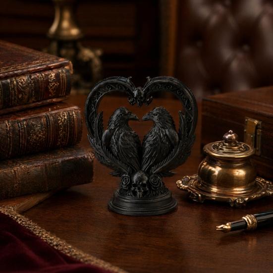 huaqianguhh 3D Printed Double Raven Ornaments, Dark Style Skull And Love Figurine, Gothic Decorations for Home Desk Bookshelf Halloween Gift Decor