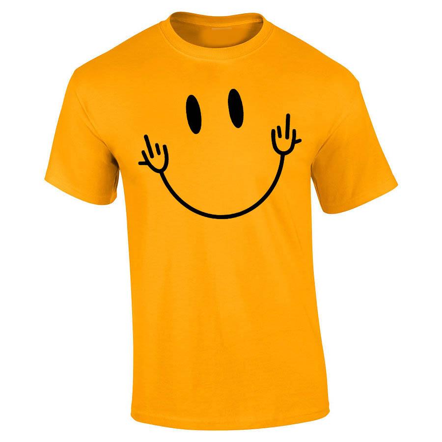 Smile Happy Face Middle Finger Emotion Style Graphic Tee Shirt T-Shirt