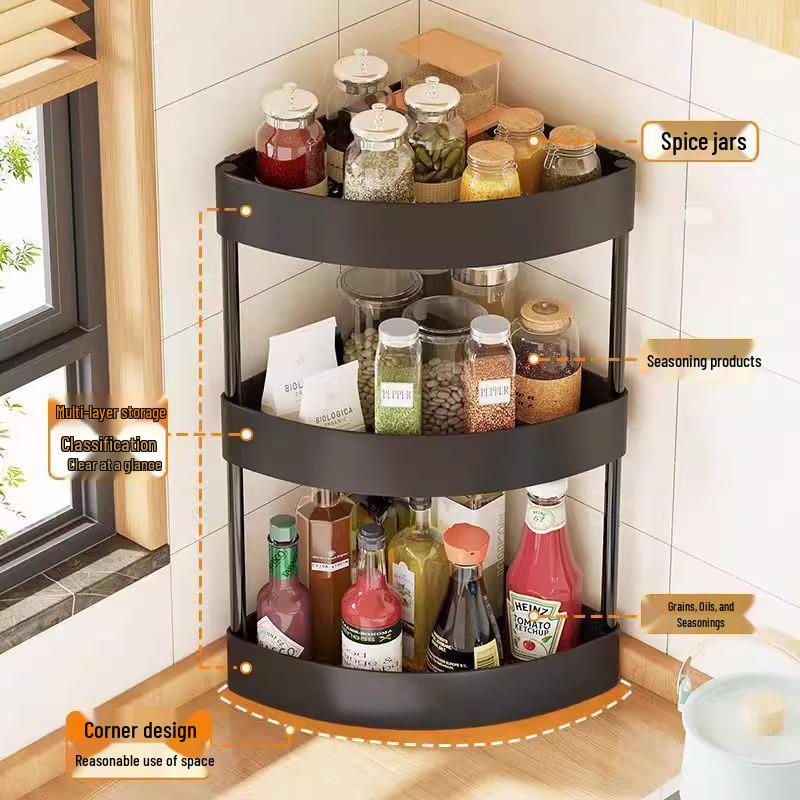 Punch-Free Semicircular Corner Kitchen Shelf for Seasonings, Bottles, and Jars