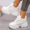 Women's Chunky Sneakers White Black Leather Platform Sneakers for Women Height-increasing Shoes Thick Sole Casual Shoes Woman