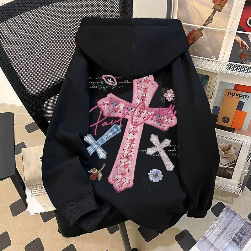 

Men s Oversized Hooded Sweatshirt with Original Multi-Pattern Design Black