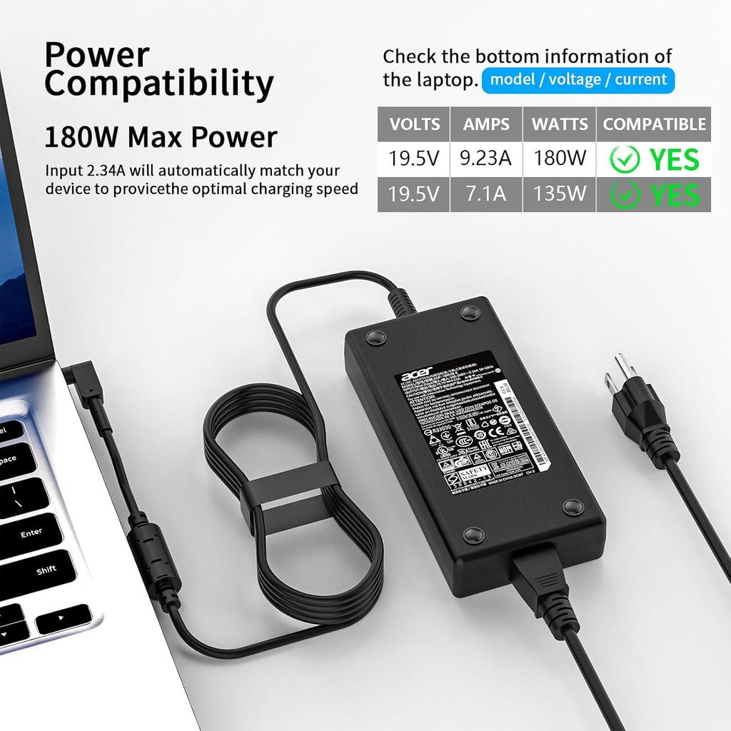180W 135W Laptop Charger ADP-180MB K ADP-135KB T AC Adapter Fit for Acer Nitro 5 Predator Helios 300 PH315-51 PH315-52 G3-571 G3-572 AN515-54