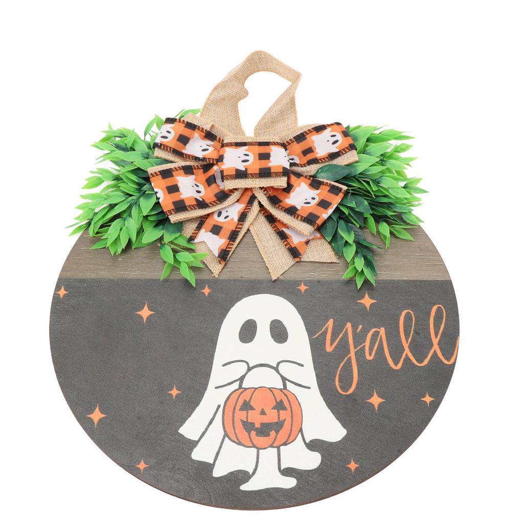 Ghost Pumpkin Door Sign Cute Party Supplies Funny Decoration Spooky Door Hanger for Home Window