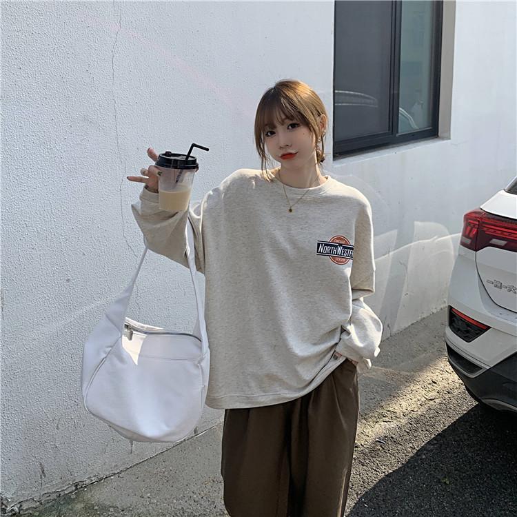 Dámské pulovry s dlouhým rukávem O Neck Volné Dámské topy Jednobarevné mikiny