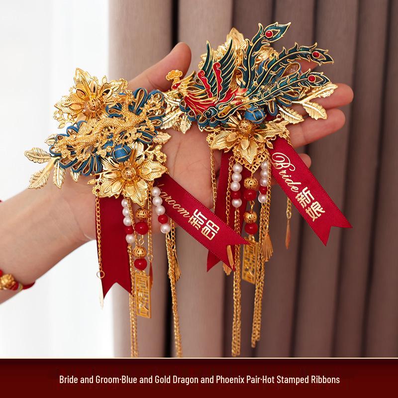 Dragon & Phoenix Wedding Corsage Set: 2 Corsages for Bride, Groom, & Parents