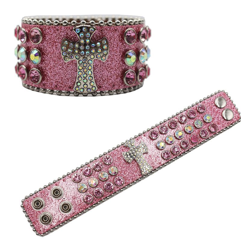 Hip-hop Trendy Rhinestone Bracelet, Personalized Diamond-encrusted PU Leather Bracelet