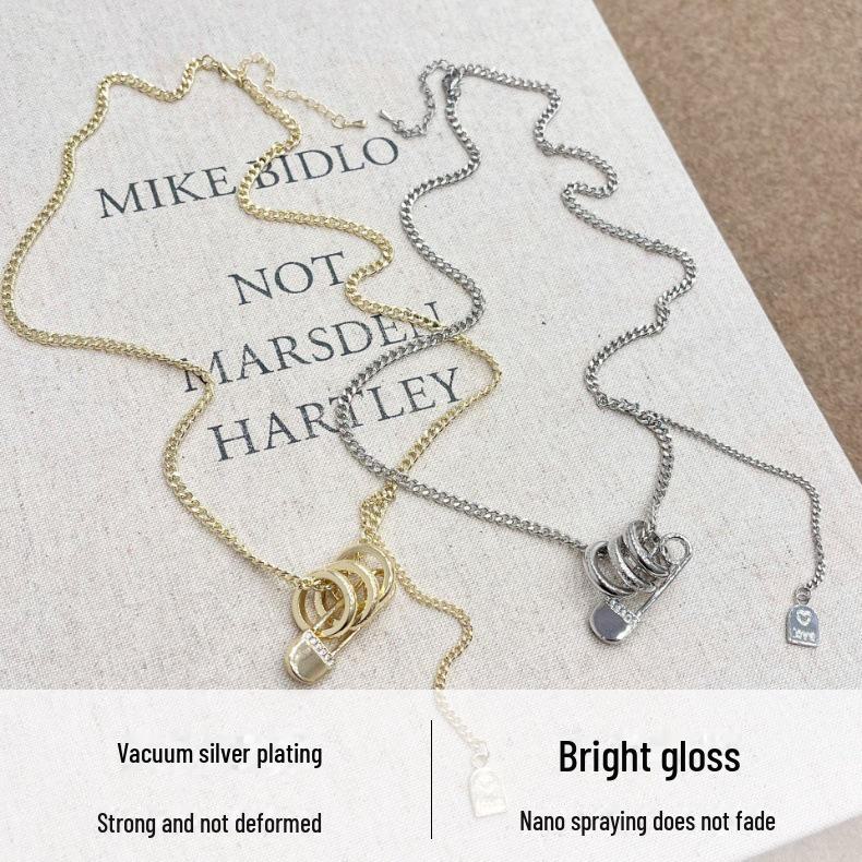 Elegant Frosted Three-Ring Paper Clip Necklace - Women's Sweater Chain & Hoodie Accessory