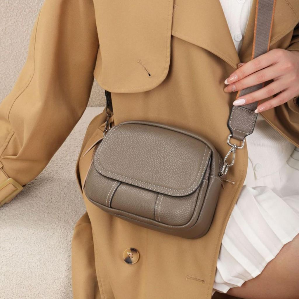 Genuine Leather Women's Crossbody Bag - High-End Small Round Shoulder Bag