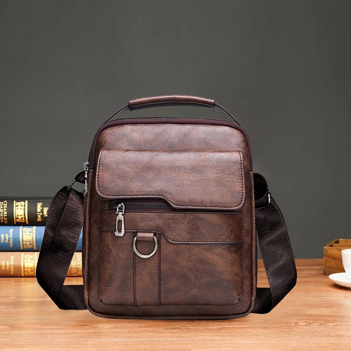 

Men s Crossbody Retro Soft Shoulder Bag - Vertical Multifunctional Fashion Backpack темно-коричневого