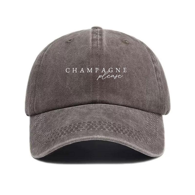 Yiran bag Vintage Gewassen Katoenen Baseballpet Feestlogo Borduurwerk Retro Feestmuts Champagne Please Pet Voor Festival Streetwear