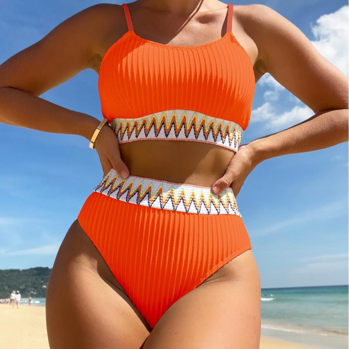 

Women Summer Strap Beach Holiday Knitted High-waisted Tankini Bikini Swimsuit L