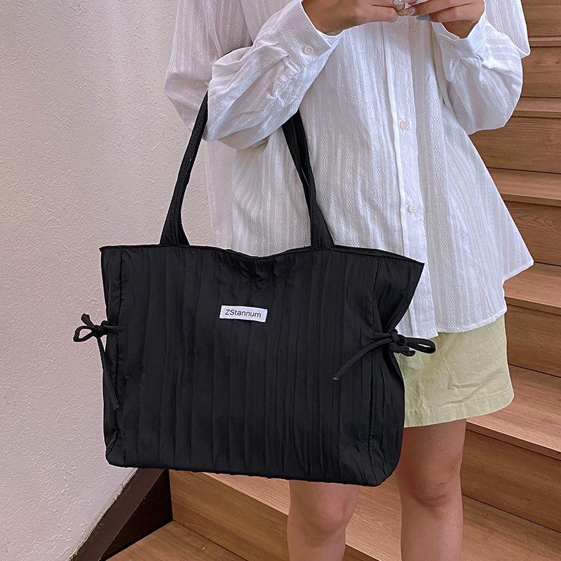 Korean Fashi Casual Canvas Bag Women 2026 New Style Stylish Pleated Tote Bag Versatile Large Capacity Shoulder Bag