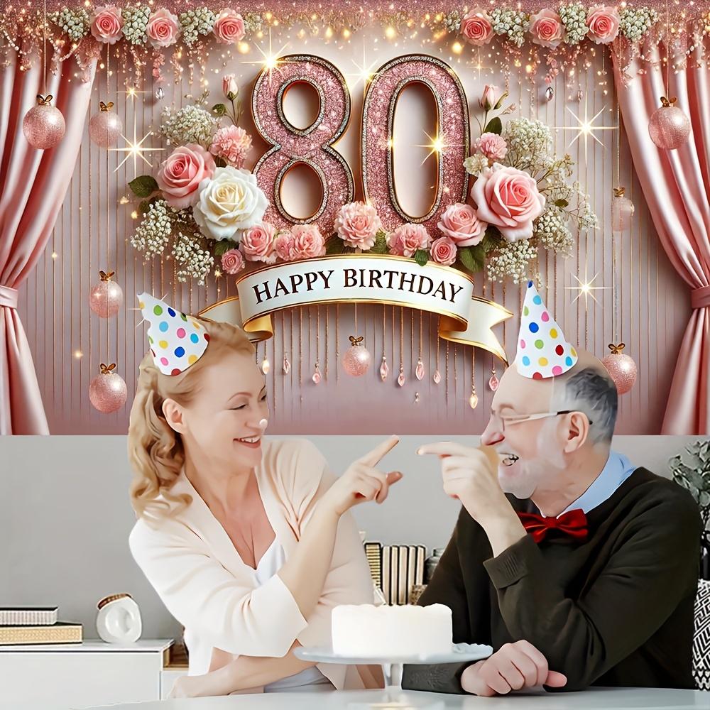 Elegante 80. Geburtstag Banner - Polyesterfaser, Roségold und Diamant Digitaldesign, Geburtstagsparty Dekoration