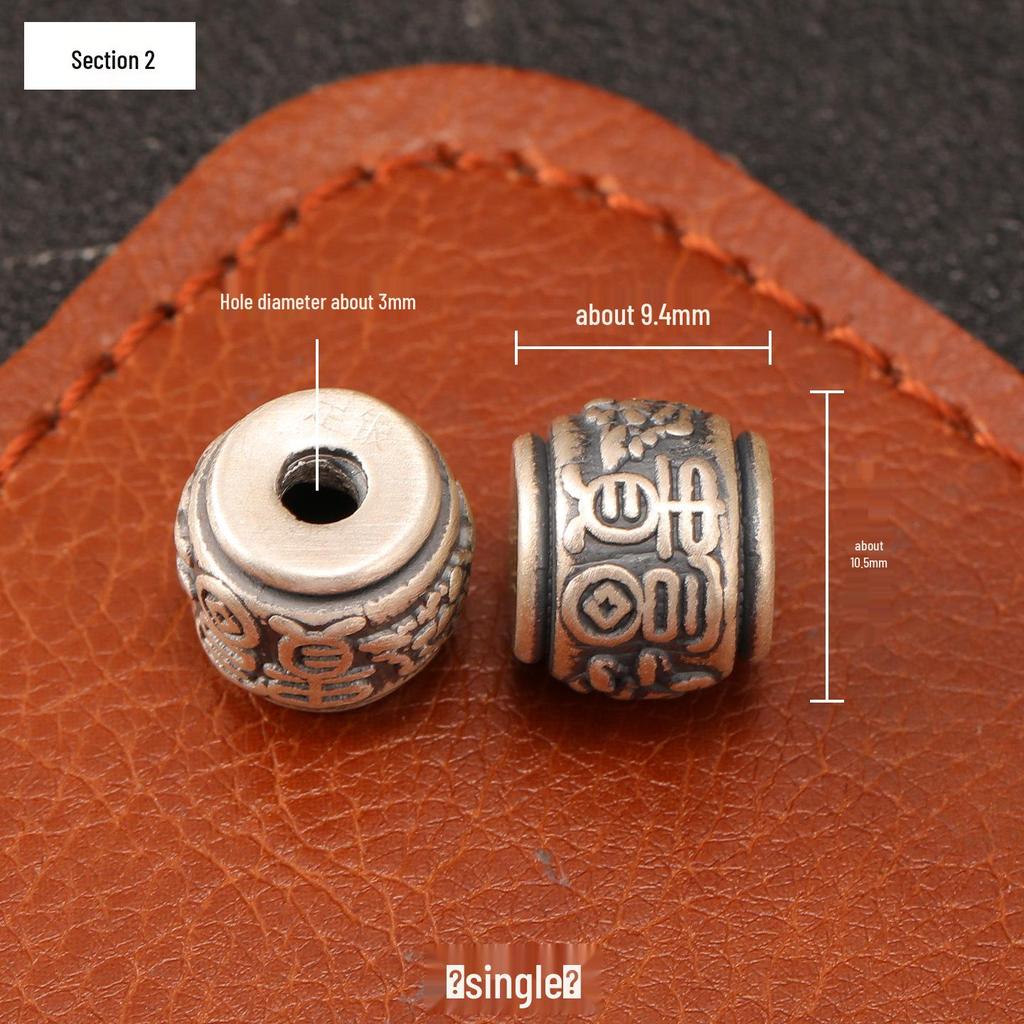 S999 Sterling Silver Wealth & Peace Barrel Spacer Beads for DIY Braiding Rope Silver Accessories