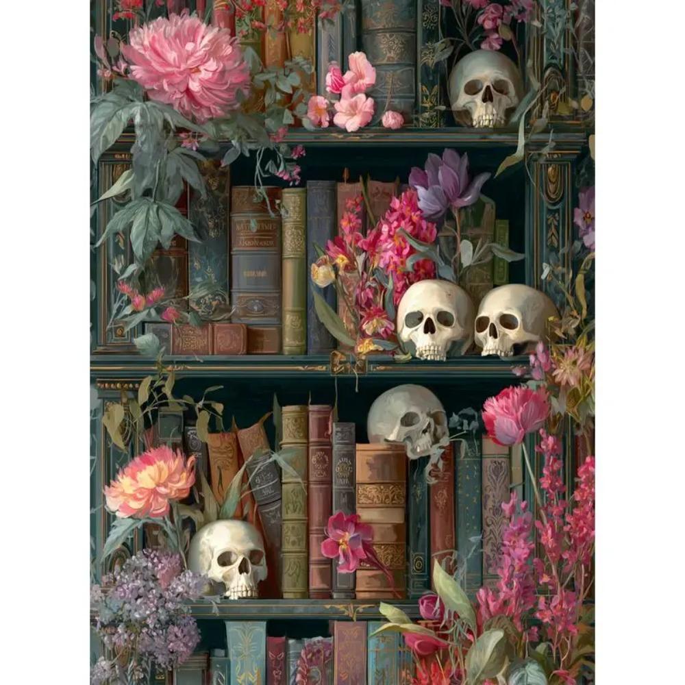 CHENISTORY Paint By Number Skull bookshelf Hand Painted Painting Art Drawing On Canvas Gift DIY Pictures By Numbers Kits Home De