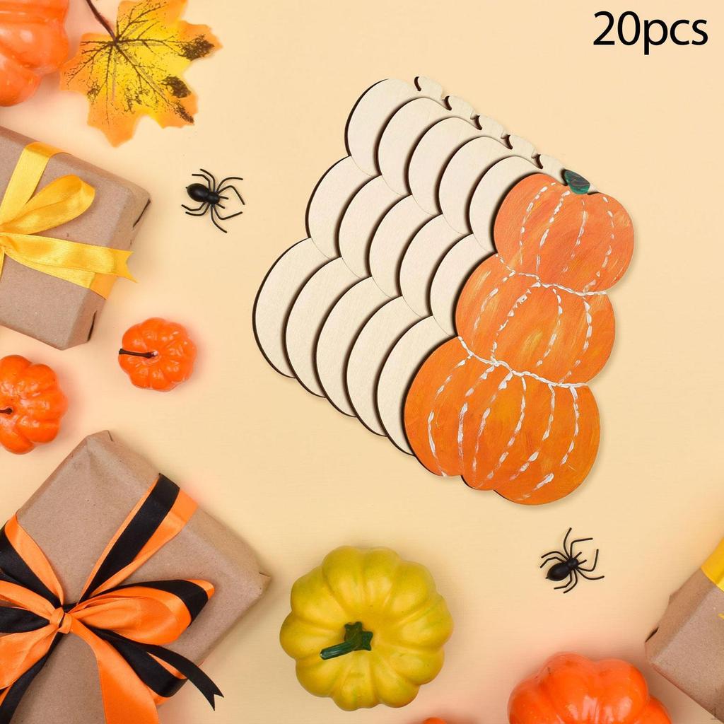 Unfinished Wooden Pumpkin Cutouts Discs DIY Blank Shapes Unpainted Ornaments for Painting