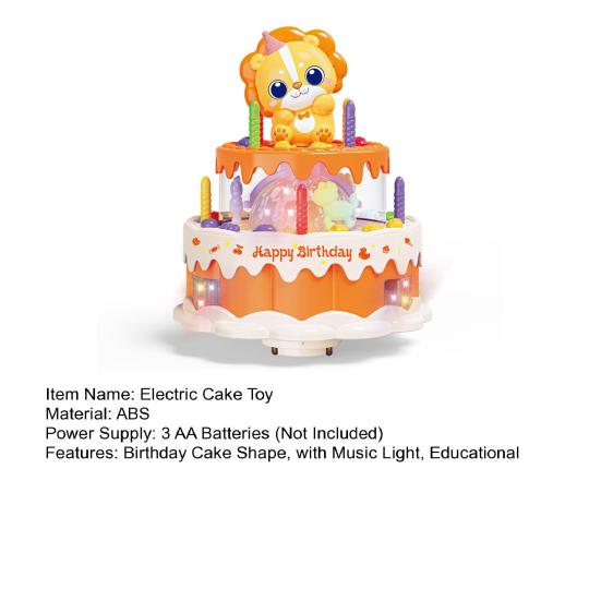 Kids Electric Animal Cake Toy with Music Light Rotatable Walking Cartoon Lion Chick Birthday Cake Educational Toy Toddlers Boys Girls Gift