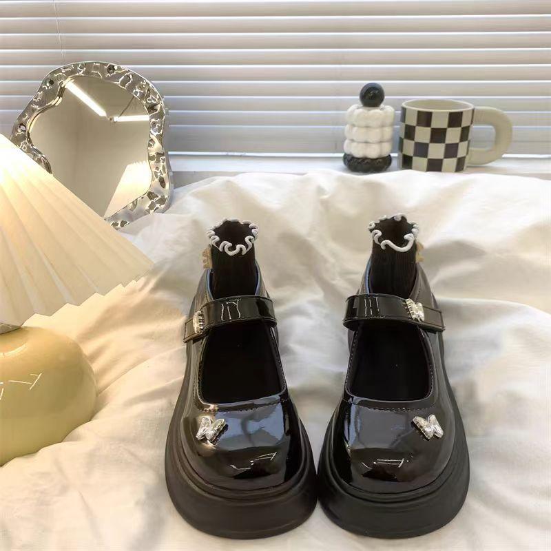 Platformové boty Mary Jane z malé kůže dámské 2024 jaro a podzim nové boty v britském stylu kulatá špička suchý zip francouzské lodičky
