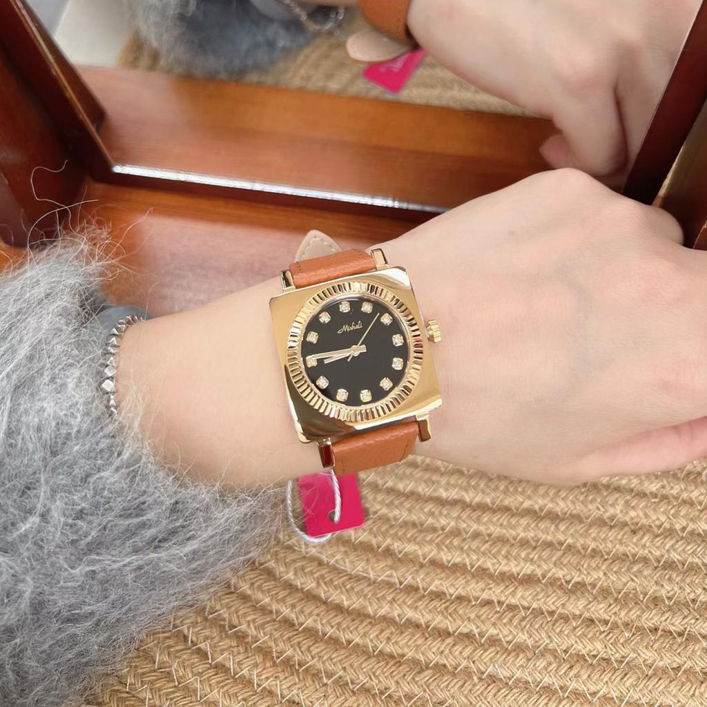 Steel Case Watch, Genuine Leather Watch, Large Dial Fashion Women'S Watch