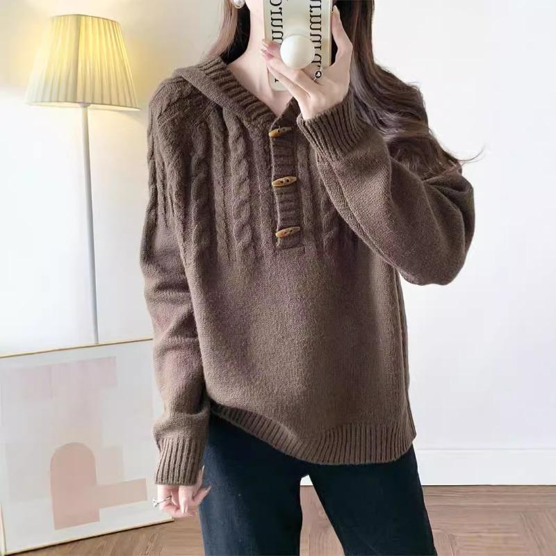 Winter twist pullover hooded knitted sweater women's autumn and winter new outer wear hoodie top jacket loose
