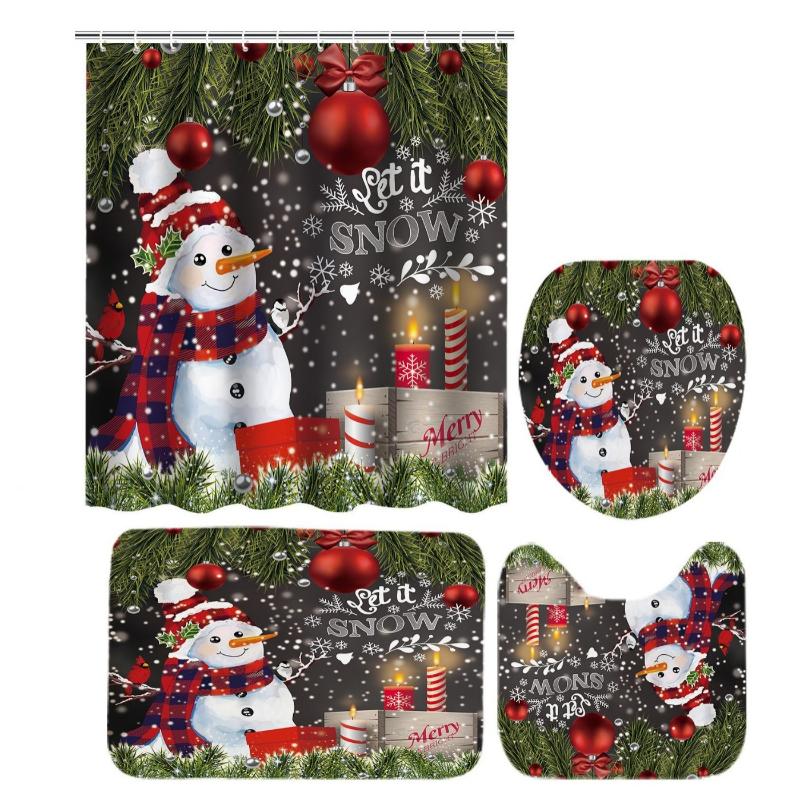 Best-Selling Christmas Digital Print Shower Curtain Waterproof, Includes Plastic C-Shaped Hooks