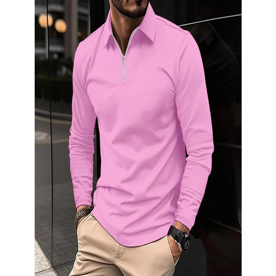Wiosna Jesień Solidne Koszulki Polo Moda Męska Sportowa Koszulka Polo Z Długim Rękawem Z Kołnierzem Na Zamek Błyskawiczny