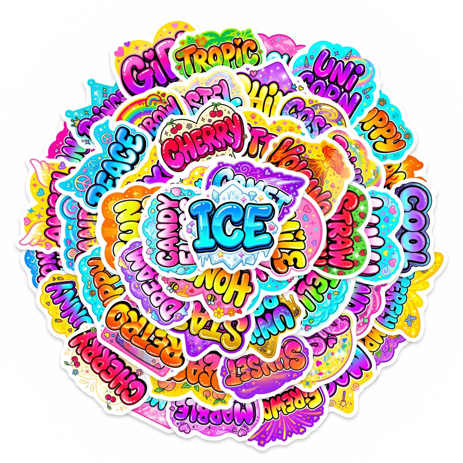 

50 Fried Effects Text Cartoon Graffiti Stickers Luggage Water Cup Scooter Stickers