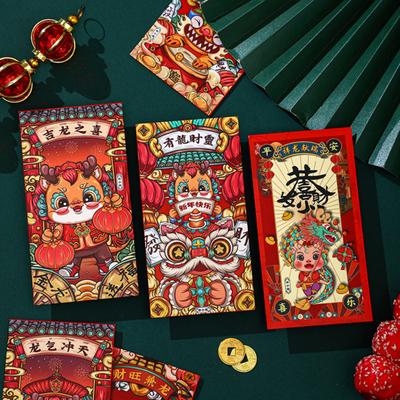 6Pcs Year of The Dragon Red Packet Joyful Celebrations Thickened Cartoon Pattern Vibrant Symbolic Red Envelopes