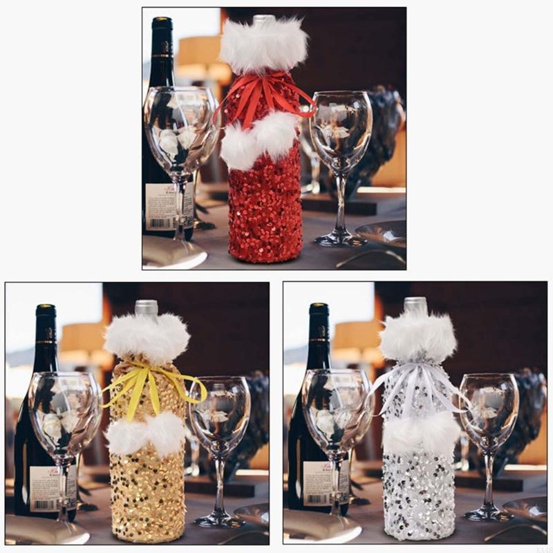 KX4B Pack of 5pcs Sequins Wine Bottle Toppers Gift Bags for Party Festival Decoration