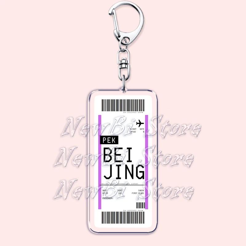 

Plane Ticket Boarding Pass Keychain Boston Paris Tokyo New York Keyrings for Accessories Bag Key Chain Ring Jewelry Travel Gifts