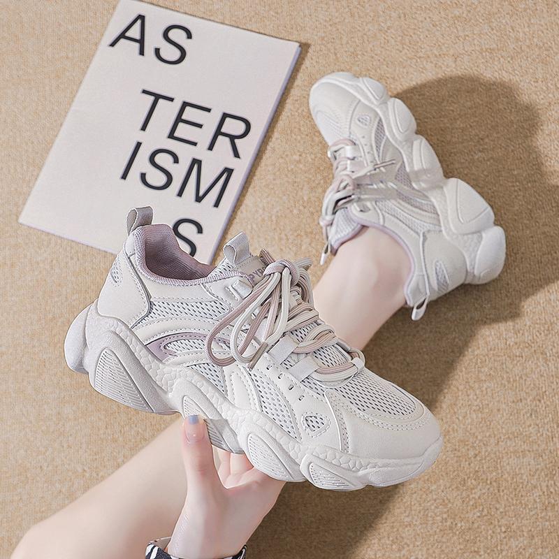 New summer mesh breathable and lightweight sports shoes shock-absorbing running dad shoes soft sole thin mesh shoes