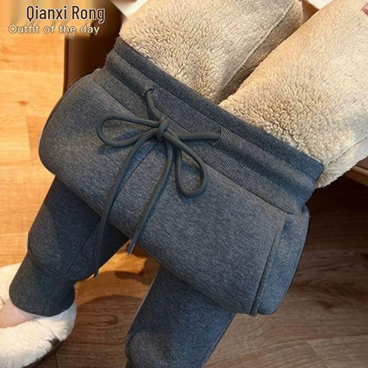 

Lambswool Velvet-Lined Winter Joggers - Thick, Loose-Fit Casual Sweatpants for Autumn/Winter Black thickened with velvet