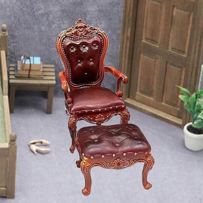 2 Pieces 1/12 Dollhouse Chair and Foot Stool, Simulation Accessories Toy, Doll