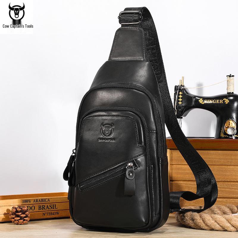 Men's Premium Leather Crossbody Chest Bag - Large Capacity for Tablet and Phone