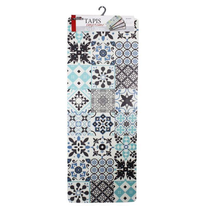 Tapis décoratif en polyester - L 45 x l 120 cm - Imprimé salou bleu