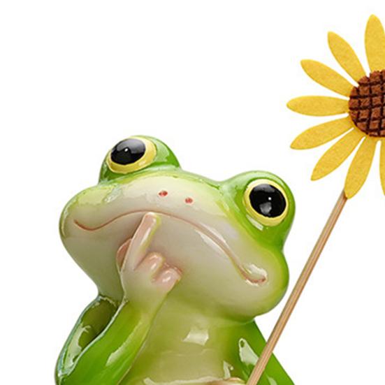 Garden Ornament Thinking Frog Holding Flower Shape Resin Statue Realistic Design Garden Pond Fountain Aquarium Figure