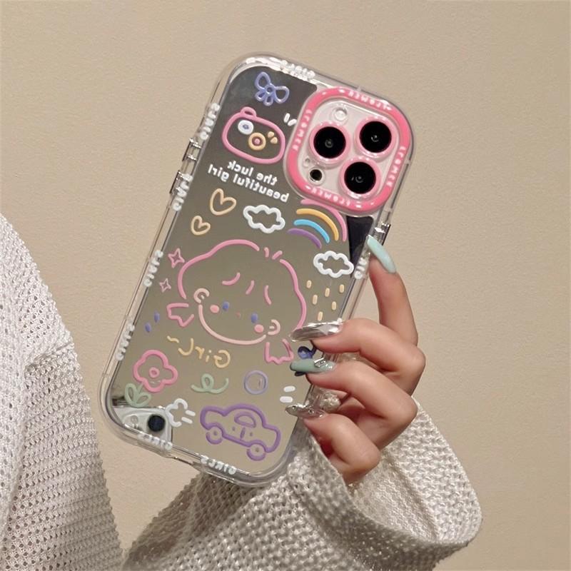 Cute Graffiti Girl Phone Case IPhone 17 16 Pro Max 14 13 Soft Silicone Cover Anti-Slip Shockproof Mirror Finish