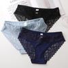 Women Panties See-through Hollow Out Lace Seamless Solid Color Mid Waist