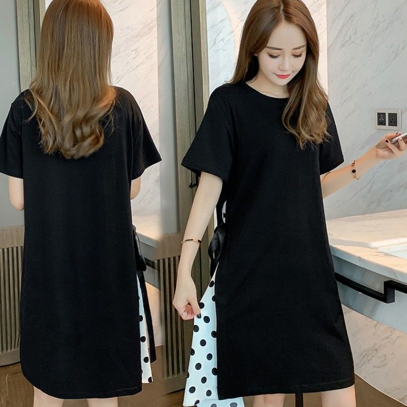 New Arrival 150.00kg Dress Stylish Loose plus Size Mid Length Long Length T-shirt Skirt K-style Pregnant Women Flab Hiding Summer Dress Tide