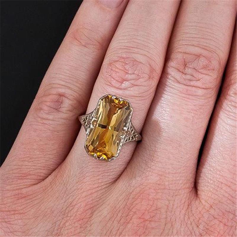 Sanjie Wish Yellow Crystal Hollow Carved Ring - Bold Silver Jewelry