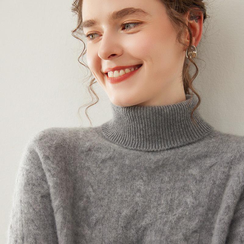 Women's Three-Ply Thick Cashmere High-Neck Pullover Sweater - Warm Knitted Base Layer