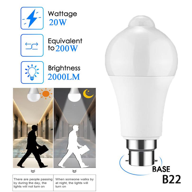1pc PIR Motion Sensor Light Bulbs B22 6W 9W 12W 15W 18W 20W LED Lamp Auto Smart Infrared LED Bulb Energy Saving Bombillas Light